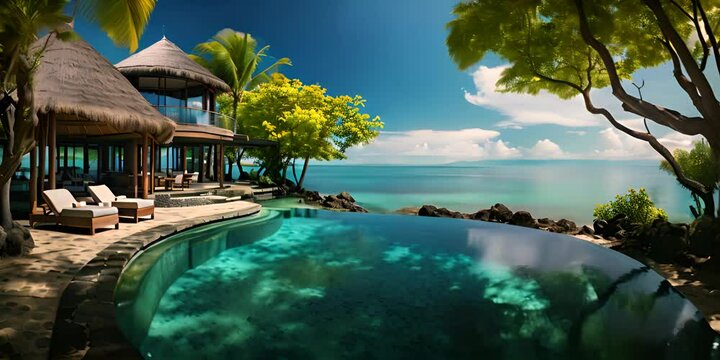 Luxury tropical vacation. Spa swimming pool 4K motion