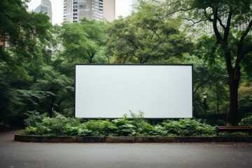 Blank White Screen Billboard Mockup: Prominent Advertisement Space in New York Park