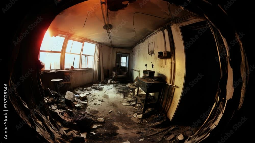 Poster a room filled with clutter and debris, creating a messy environment. suitable for illustrating disor