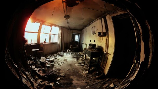 A room filled with clutter and debris, creating a messy environment. Suitable for illustrating disorganization or the aftermath of a disaster.