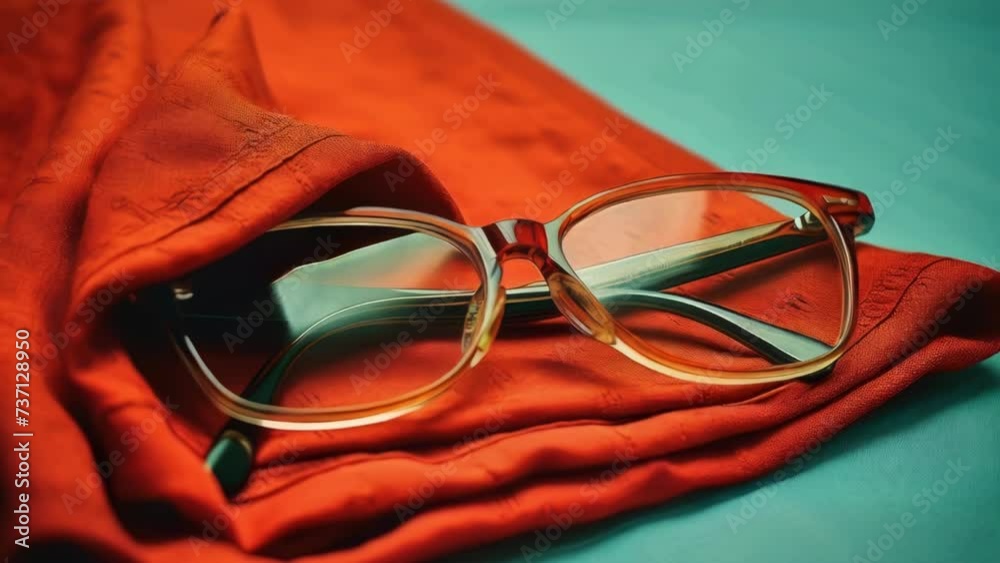 Aufkleber a pair of glasses resting on a vibrant red cloth. versatile image suitable for various themes.