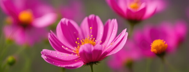 Obraz premium A stunning pink cosmos flower with dewdrops on its petals