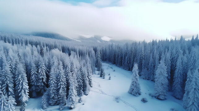 Natural winter landscape aerial drone top view