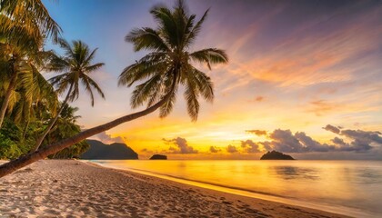 best island beach silhouette palm trees panoramic destination landscape inspire sea sand popular vacation tropical beach seascape horizon orange gold sunset sky calm tranquil relax summer travel