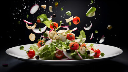 A bowl of salad with a spoon and a spoon with the word salad on it,,
AI generated Melted cheese splash cut out Pro Photo

