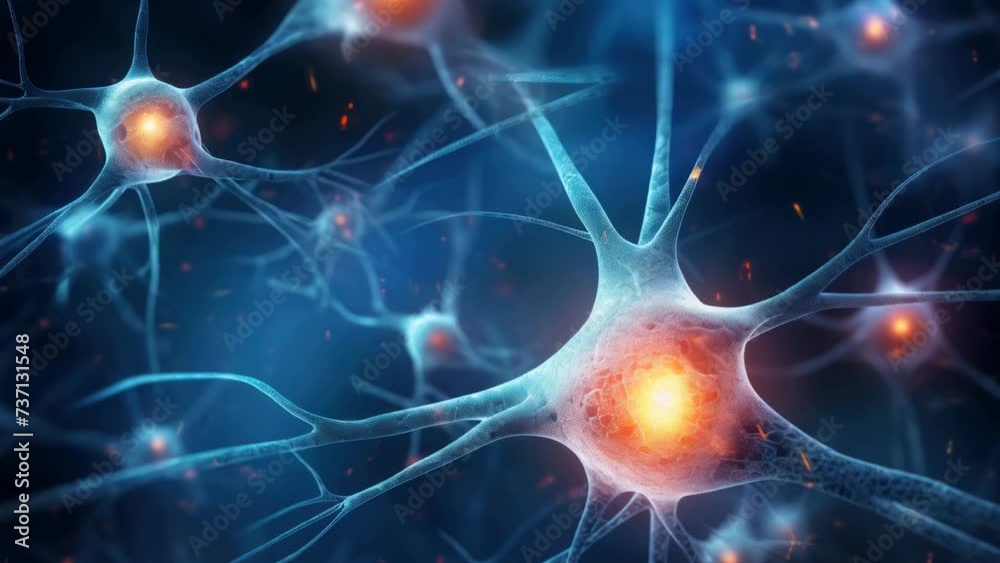 Poster A detailed close-up view of a bunch of neurons. This image can be used to illustrate concepts related to neuroscience, brain function, research, and medical studies.