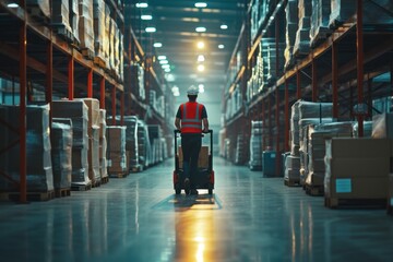 A blurred image of warehouse employees moving shipment logistics with a blurred motion effect