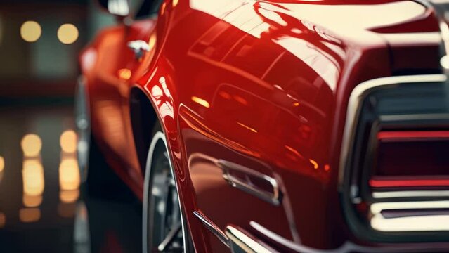 A close-up shot of a red car parked in a garage. Suitable for automotive themes or car-related articles.