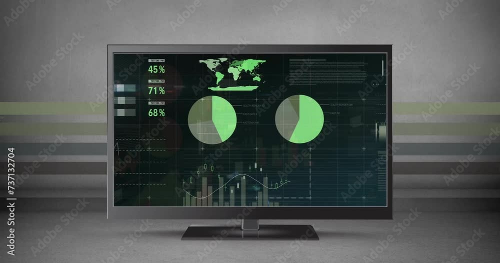 Poster animation of data processing over computer screen