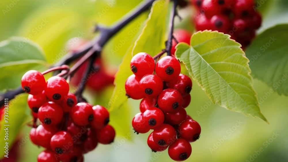 Poster a cluster of red berries hanging from a tree. this image can be used to depict the beauty of nature 