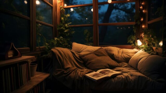 A picture of a couch with a book on top. Perfect for illustrating relaxation, reading, and cozy home environments.