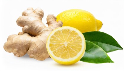 ginger and lemon isolated on white or transparent background