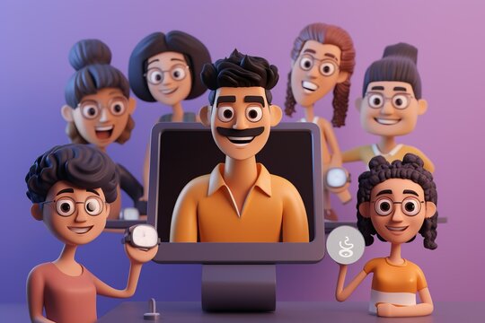 3d rendering of people avatars in a zoom call , CARTOON CHARACTER AVATAR , PERSON AND NEWS  