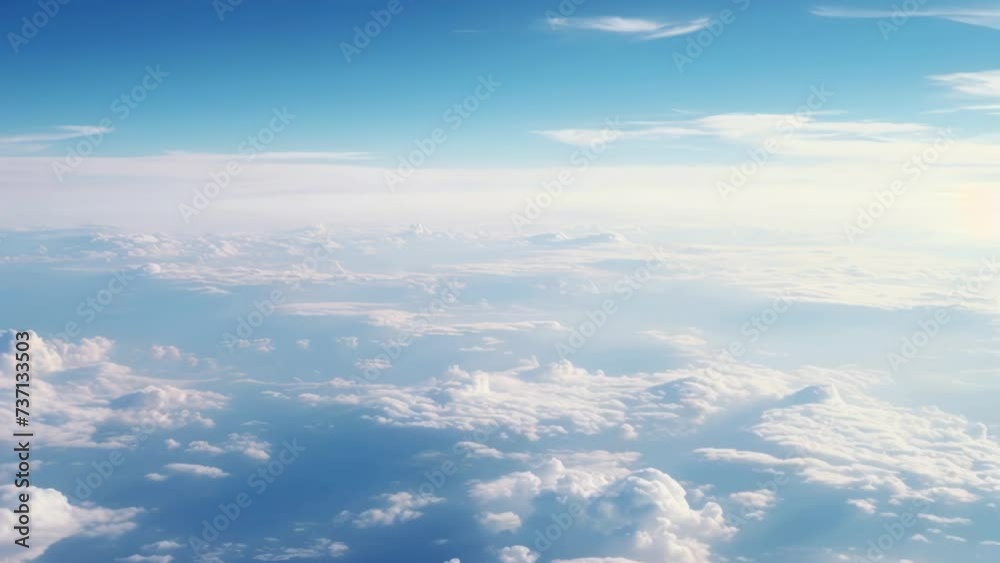 Poster a captivating view of the sky as seen from an airplane. perfect for travel and aviation-related proj