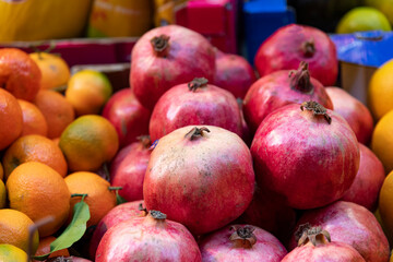 delicious pomegranates for sale at the market