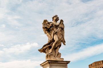 Angel statue from Castel Sant Angelo in Rome, Italy. Architecture and landmark of Rome.