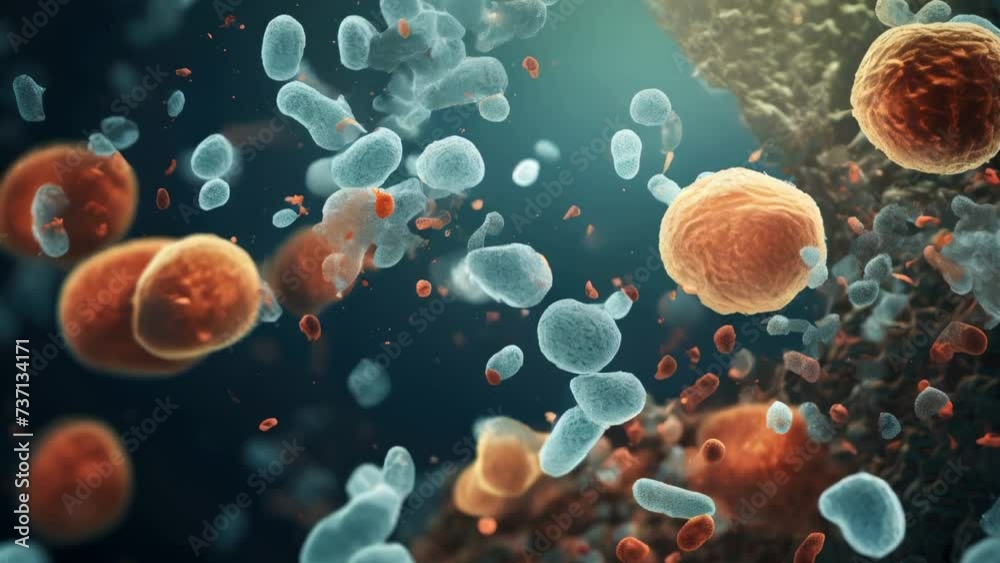 Poster a detailed view of a cluster of cells. this image can be used for scientific research or educational