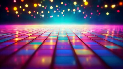 A vibrant disco dance floor with colorful lights in the background. Perfect for parties, nightclubs, and dance events.