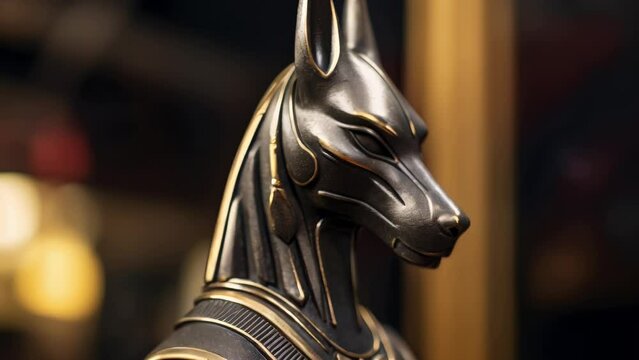 A detailed close-up shot of a statue depicting an Egyptian dog. Perfect for historical and cultural projects.