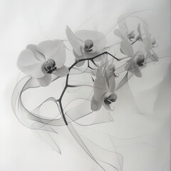 Abstract Orchid petals, black and white illustration.