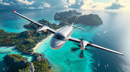 Naklejka premium airplane over the sea