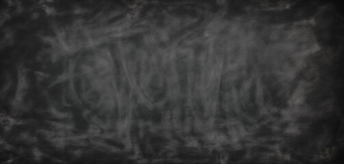 A blackboard with a thick chalk texture, smudged with white chalk. The board has some stains and markings, and the edges are worn