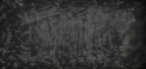 A blackboard with white chalk writing on it. The writing is smudged and there are some scratches on the surface. The board has a dark frame with a thick border