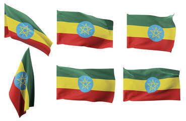 Large pictures of six different positions of the flag of Ethiopia