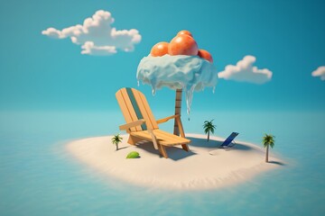  3D Ice cream, Ice cream with beech chair and beach chairman island and beach ice cream shape chair  