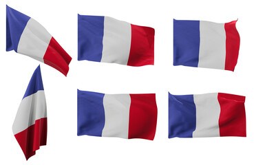 Large pictures of six different positions of the flag of France
