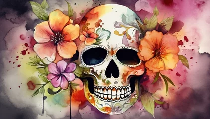 Photo sur Plexiglas Crâne aquarelle traditional mexican skull calaca or calaver 