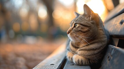 Feline Leisure: Cat Lounging on the Bench in Lazy Afternoon - Powered by Adobe