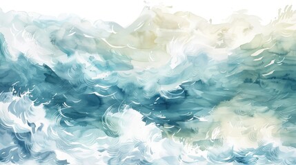 Abstract Blue and Brown Watercolor Seascape with Oil Painting Texture brush stroke Wall Art and Illustration Drawing Background