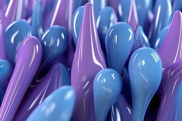 Group of abstract blue and purple glossy shapes 3d render closeup made with ai 