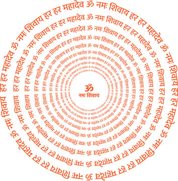 The design depicts the revered Hindu deity Lord Shiva and the sacred chant "Har Har Mahadev" "OM namah Shivaya" arranged in concentric circles. OM namah Shivaya in Center in Hindi