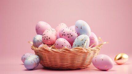 coloured egg in wicker basket 