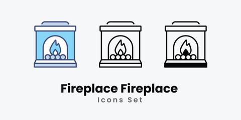 Fireplace Fireplace  icons set autumn icons vector stock illustration.