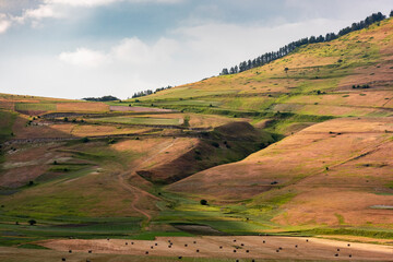 beautiful panorama of the Plain of Castelluccio of Norcia, Umbria