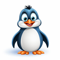 Fototapeta premium Happy penguin, white background, cartoon style