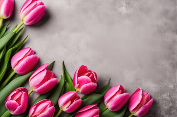 Pink Tulips with Copy Space on Concrete