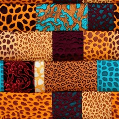 Bold Leopard Pattern Patchwork with Turquoise and Red Highlights.