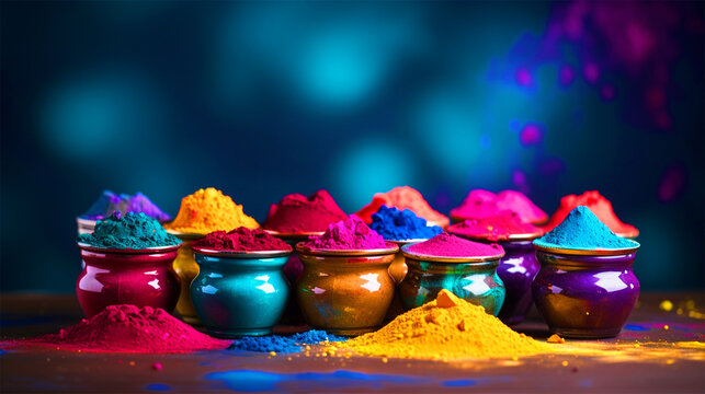 Colorful powder colors in pots - ai generative