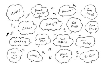 手書き風の色々なふきだしセット　記号　素材　飾り　デコレーション　イラスト