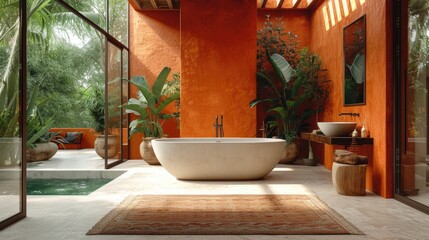 Fototapeta premium Luxurious Tropical Bathroom with Nature View
