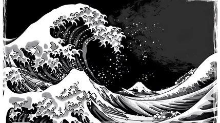 Fotobehang A Japanese great wave sea Japan engraved art design in a vintage woodcut intaglio style  © Ziyan