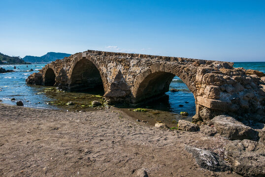 Ancient stone bridge in Argassi beach in Zakinthos , Greece. Arg&aacute;ssi Bridge constructed in 1885.