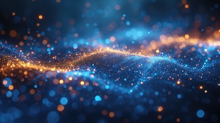 Abstract blue and orange bokeh lights forming a wave pattern.