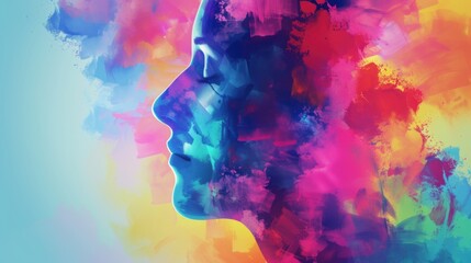 Colorful Abstract Human Profile. National Mental Health Awareness
