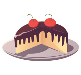 Cake of colorful set. In this captivating illustration, the artist employs vivid colors and imaginative design to portray a scrumptious cake in a whimsical cartoon style. Vector illustration.