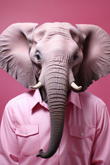Elephant in an elegant pink shirt. Ai generative art